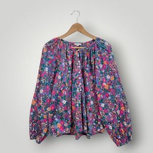 Rails Indi Leilani Floral Cotton Blouse Pink Blue Orange XL